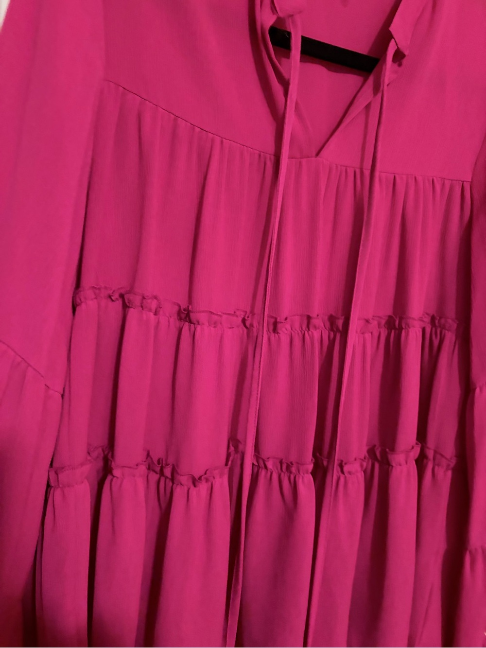ANDREE BY UNIT Pink Tiered Peasant Blouse with Tie Neck - Picture 3 of 6